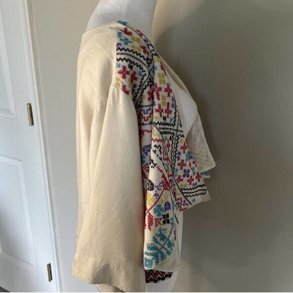 Ecote UO Embroidered Open Front Crop Jacket Colorful Boho Festival Cover Up - Picture 8 of 12